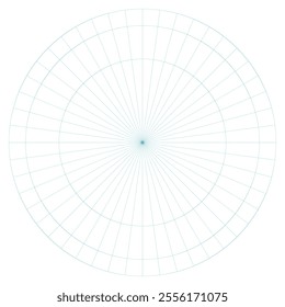 Polar coordinate circular grid isolated on white background. 360 degrees scale. Blank polar graph paper. Vector illustration. Mathematical graph. Lined blank on transparent background.