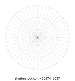 Polar coordinate circular grid isolated on white background. 360 degrees scale. Blank polar graph paper. Vector illustration. Mathematical graph. Lined blank on transparent background.