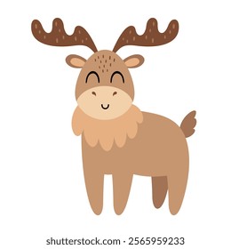 Polar deer clipart. Cute Arctic animal clipart. Hand draw vector illustration in flat style
