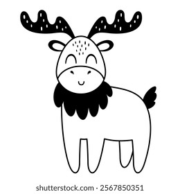 Polar deer clipart. Cute Arctic animal clipart. Hand draw vector illustration in flat style