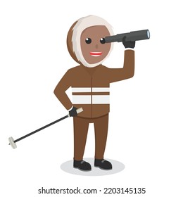 Polar Explorer African Character Use Telescope Design Character On White Background