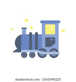 Polar Express flat vector icon. Cartoon illustration of a Blue Train with stars around it. Great for Christmas and children’s story projects. Ideal for apps and websites.