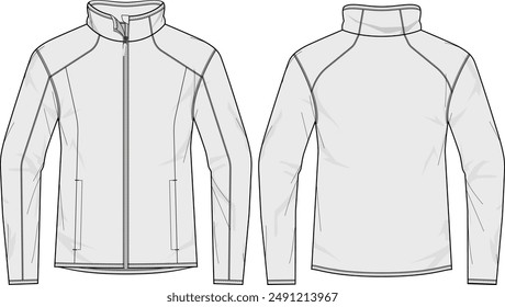 Polar Fleece Softshell jacket technical CAD fashion illustration front and back views