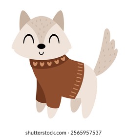 Polar Fox clipart. Cute Arctic animal clipart. Hand draw vector illustration in flat style