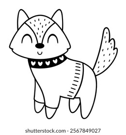 Polar Fox clipart. Cute Arctic animal doodle. Hand draw vector illustration in flat style