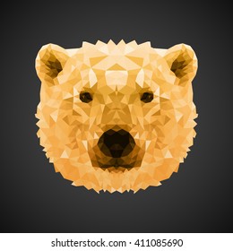 Polar gold bear portrait. Low poly design. Abstract polygonal illustration.