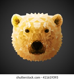 Polar gold bear portrait. Side light source. Abstract polygonal illustration.