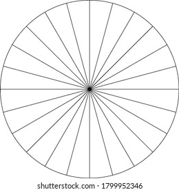 A Polar Graph with 1 circle showing radius and divided into sections of 15 degree (not labeled) each , vintage line drawing or engraving illustration.