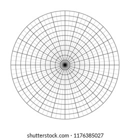 Polargitter von 10 konzentrischen Kreisen und 5 Grad Stufen. Leeres, Vektorpolargraphiepapier.