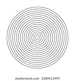 Polar grid of 15 concentric circles. Wheel of life, habits tracker. Coaching blank mockup. Circle diagram divided on fifteen segments. Blank polar graph paper layout. Graphic outline template.