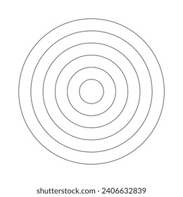 Polargitter mit 5 konzentrischen Kreisen. Kreisdiagramm geteilt auf fünf gleiche Segmente. Leeres polares Graphpapier. Wegweiser für Leben oder Gewohnheiten. Einfaches Coaching-Tool zum Visualisieren. Vektorgrafik.