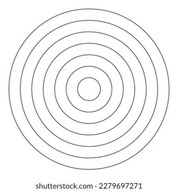 Polar grid of 6 concentric circles. Circle diagram divided on segments. Blank polar graph paper. Wheel of life or habits tracker. Coaching blank.