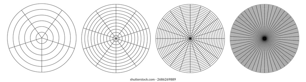 Polar grid pattern templates isolated on white background