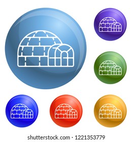 Polar igloo icons set vector 6 color isolated on white background