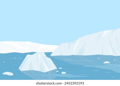 Polar landscape with iceberg, glacier, and ocean