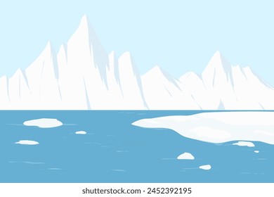 Polar landscape with iceberg, glacier, and ocean