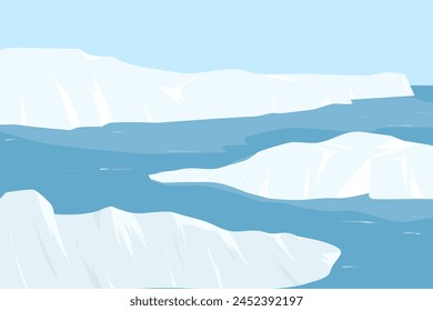 Polar landscape with iceberg, glacier, and ocean