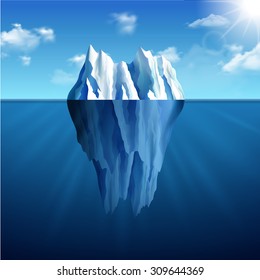 Polar landscape with iceberg on blue sunny background vector illustration