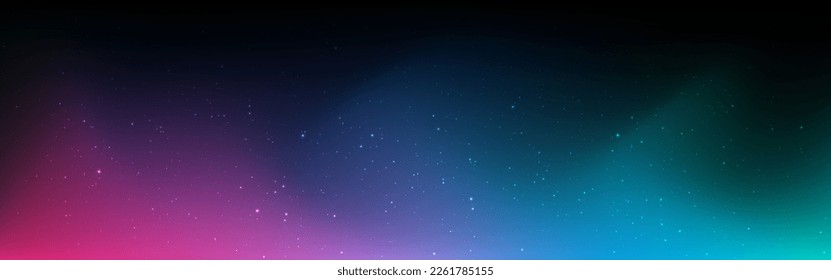 Polar lights. Starry milky way. Wide cosmos background. Beautiful Northern lights. Romantic colorful sky. Blurred cosmos with shining stars. Vector illustration.