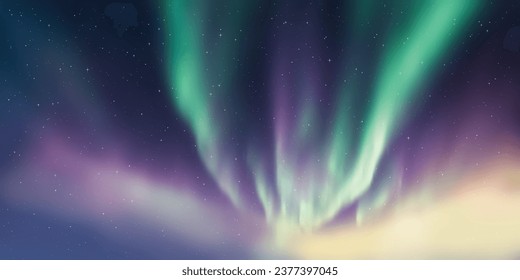 Polar lights, starry sky. Northern landscapes. Vector illustration.