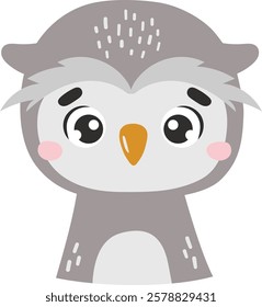 Polar owl animal isolated, cute arctic animal, kids illustration, cartoon vector