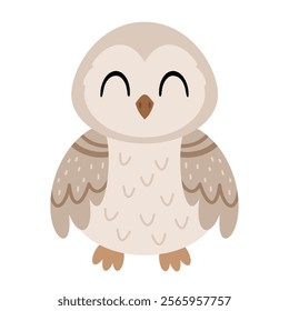 Polar owl clipart. Cute Arctic animal clipart. Hand draw vector illustration in flat style