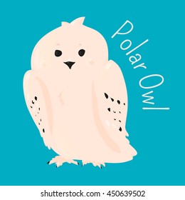 Polar owl isolated. Bird Strigiformes. Large, broad head, binocular vision, binaural hearing, sharp talons, silent flight. Part of series of cartoon northern animal species. Child fun icon. Vector svg