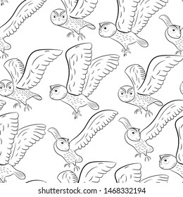 Polar owl pattern. Sketch. Vector illustration. White background. For cover, print, fabric, wrapping paper.