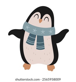 Polar penguin clipart. Cute Arctic animal clipart. Hand draw vector illustration in flat style