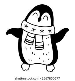 Polar penguin clipart. Cute Arctic animal clipart. Hand draw vector illustration in flat style