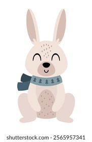 Polar rabbit clipart. Cute Arctic animal clipart. Hand draw vector illustration in flat style