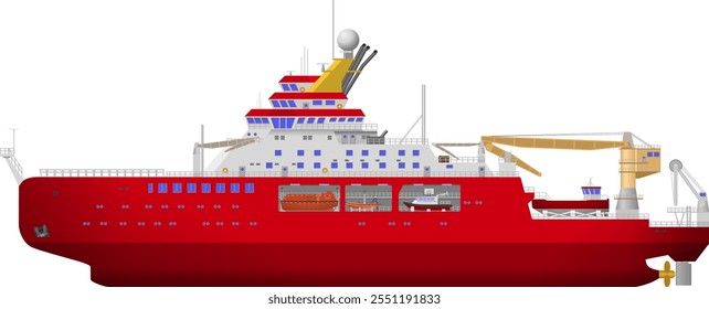 Polar Research Vessel. Side profile of a red polar research vessel. Isolated vector illustration.