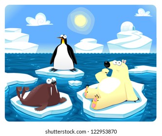 Polar scene. Vector and cartoon illustration