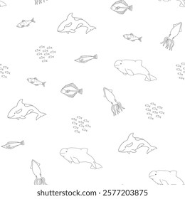 Polar sea animals seamless pattern. Cute Cartoon arctic animals, marine animals and fish, background. Vector Illustration.