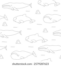 Polar sea animals seamless pattern. Cute Cartoon arctic animals, marine animals and fish, background. Vector Illustration.