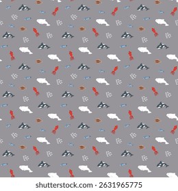 Polar sea animals seamless pattern. Cute Cartoon arctic animals, marine animals and fish, background. Vector Illustration.