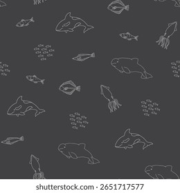Polar sea animals seamless pattern. Cute Cartoon arctic animals, marine animals and fish, background. Vector Illustration.