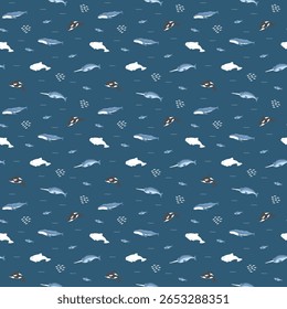 Padrão sem costura de animais marinhos polares. Animais do Ártico, animais marinhos e peixes, fundo. Ilustração de vetor.