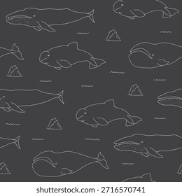 Patrón sin fisuras de animales marinos polares. Animales árticos lindos de la historieta, animales marinos y peces, fondo. Ilustración vectorial.
