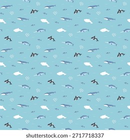 Patrón sin fisuras de animales marinos polares. Animales árticos lindos de la historieta, animales marinos y peces, fondo. Ilustración vectorial.
