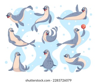 Sello polar. Los animales de la natación en el mar salvaje constituyen una ilustración vectorial exacta