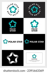 Logo de Polar Star. La estrella está formada por una cinta turquesa. Identidad, tarjeta de visita.