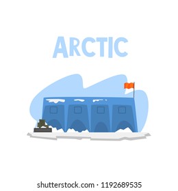 Polar station, expedition to the Arctic vector Illustration on a white background