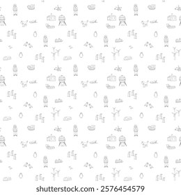 Polar station seamless pattern. Cute Cartoon arctic animals background. Vector Illustration.