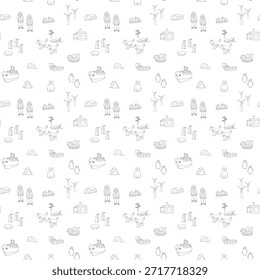 Patrón sin fisuras de estación polar. Fondo lindo de animales árticos de dibujos animados. Ilustración vectorial.