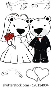 polar teddy bear cute cartoon wedding set in vector format