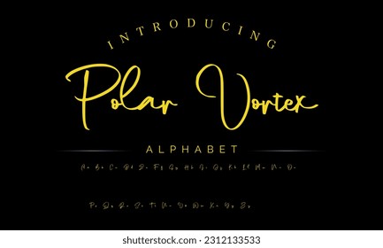 Polar Vartex Lettering signature font isolated on grey background. brus style alphabet. Vector logo letters.