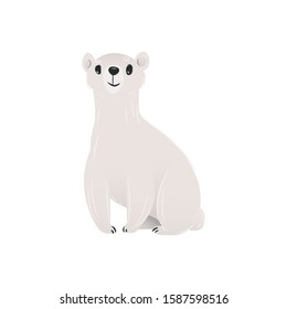 Polar white bear baby cute cartoon character, flat vector illustration isolated on white background. The animal for winter Christmas holidays posters or package designs.