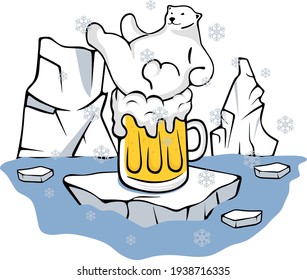 Polar white bear with beer 