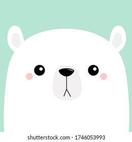 Polar white bear cub sad face. Merry Christmas. Happy New Year. Cute cartoon baby character. Arctic animal. Hello winter. Flat design. Blue background. Greeting card tshirt notebook cover print Vector